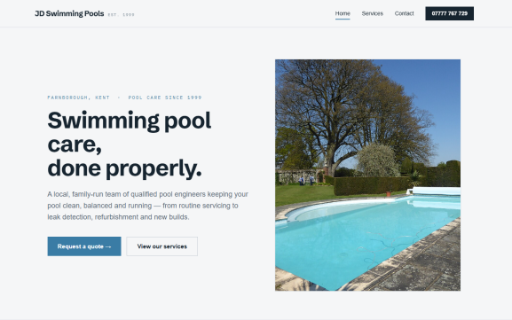 JD Swimming Pools website